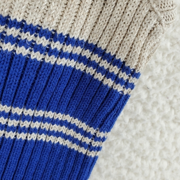 Vtg 90s Van Heusen Vest Dad Pullover Beige Blue Striped Linen Cotton Men L NWT - Picture 10 of 15